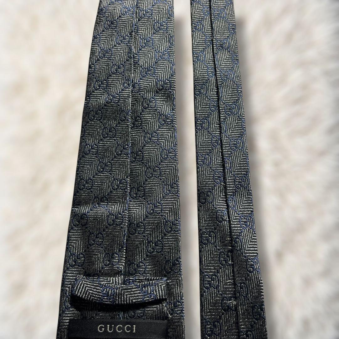 【美品✨】グッチ ヘリンボーン GG柄 インターロッキング 暗灰青 ジャガード