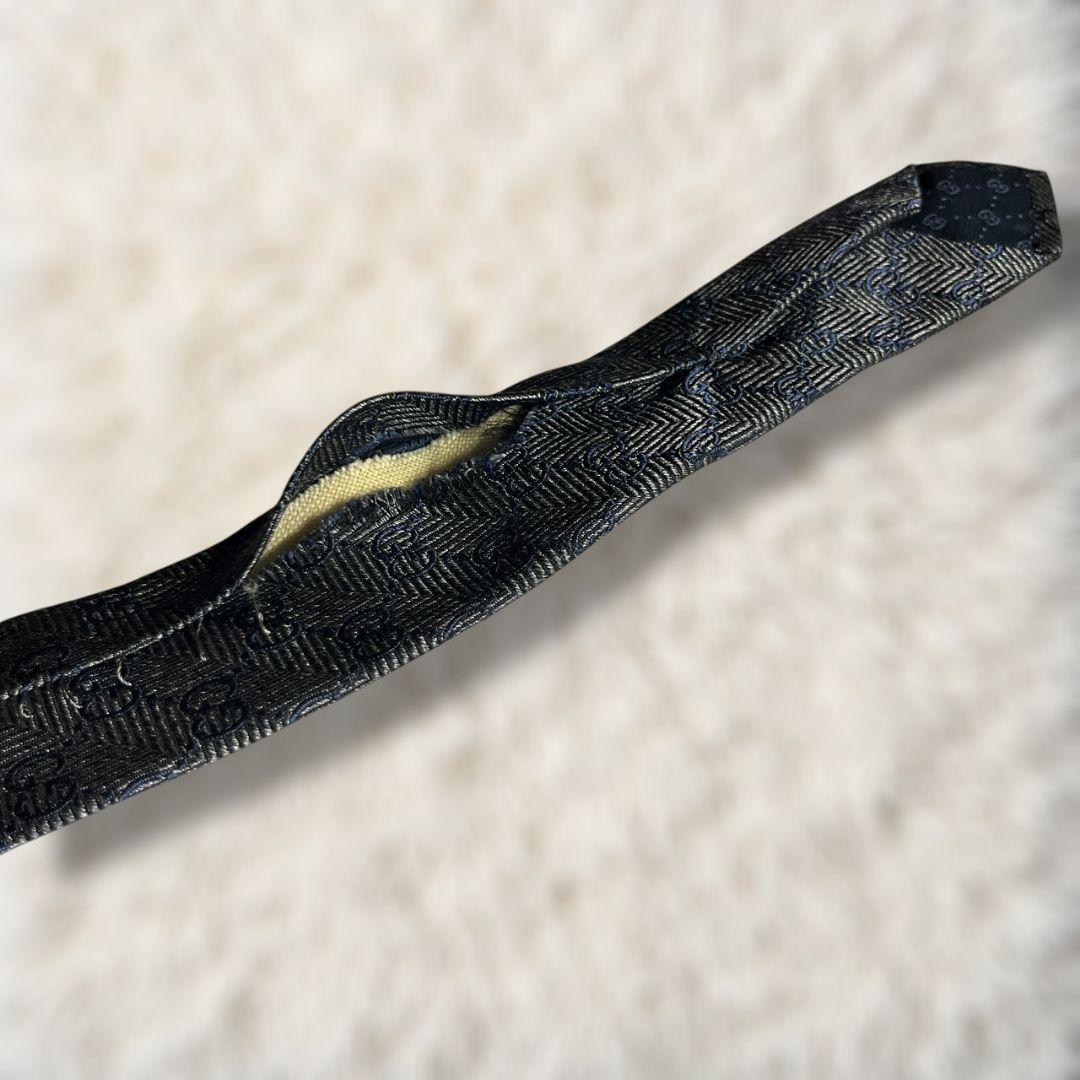 【美品✨】グッチ ヘリンボーン GG柄 インターロッキング 暗灰青 ジャガード