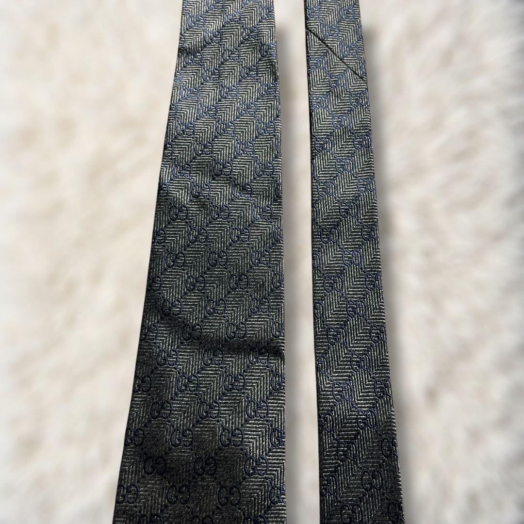 【美品✨】グッチ ヘリンボーン GG柄 インターロッキング 暗灰青 ジャガード