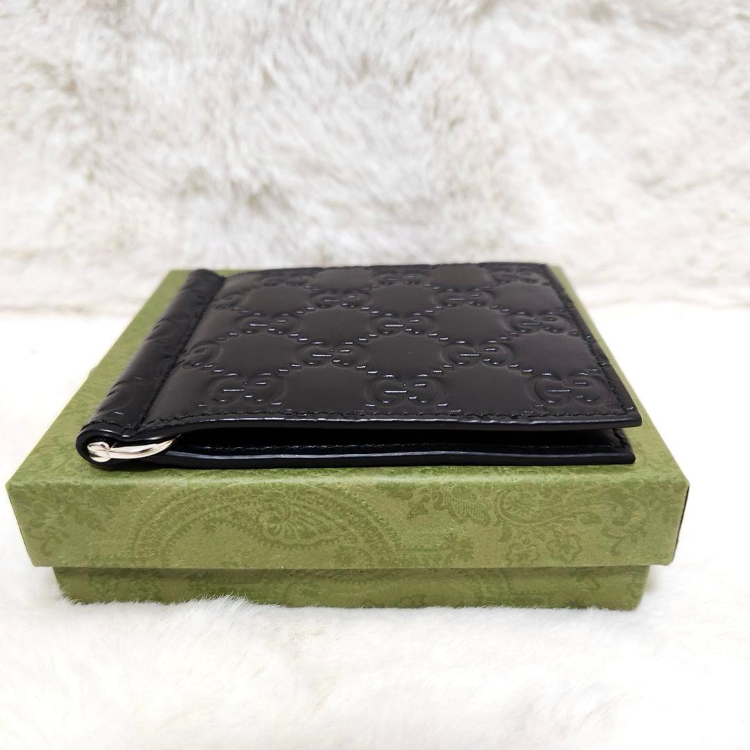 ✨新品未使用　付属品あり✨グッチ　マネークリップ　シマレザー　ブラック　GG