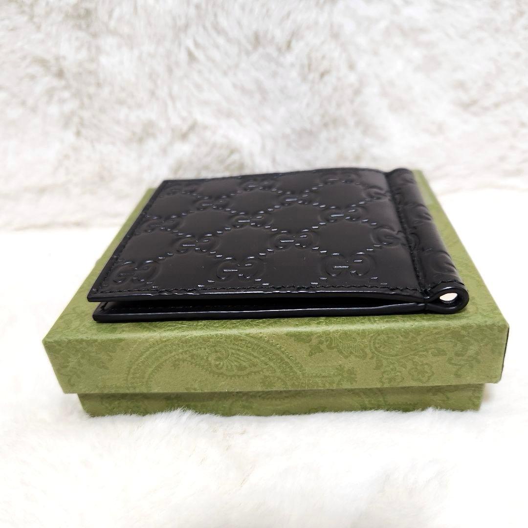 ✨新品未使用　付属品あり✨グッチ　マネークリップ　シマレザー　ブラック　GG