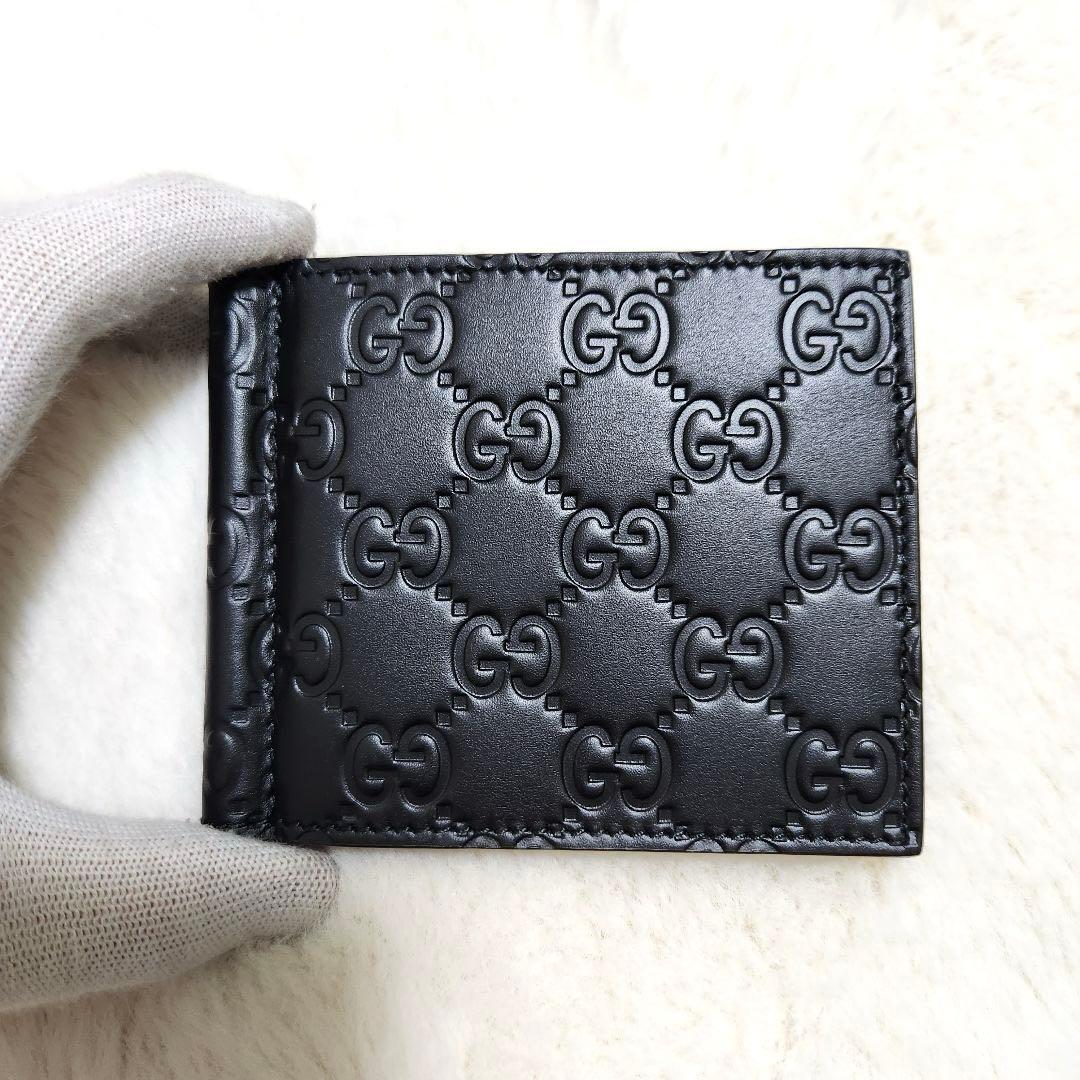 ✨新品未使用　付属品あり✨グッチ　マネークリップ　シマレザー　ブラック　GG