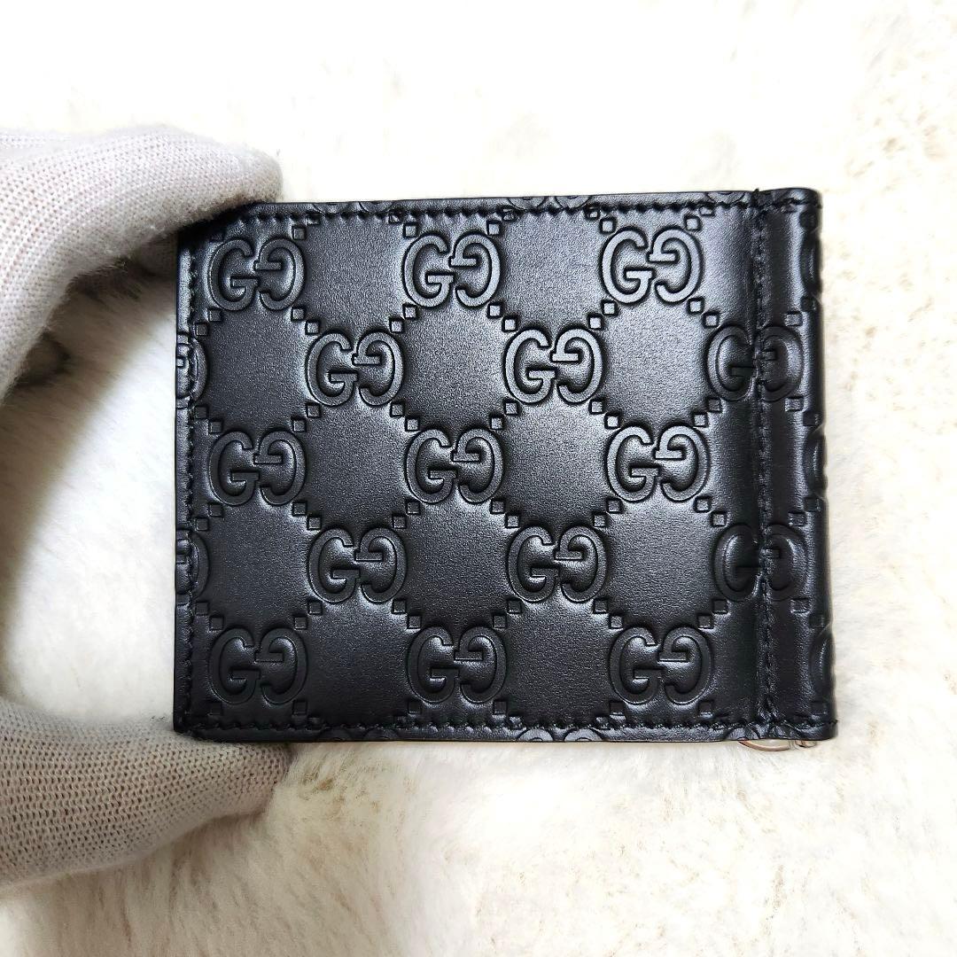 ✨新品未使用　付属品あり✨グッチ　マネークリップ　シマレザー　ブラック　GG