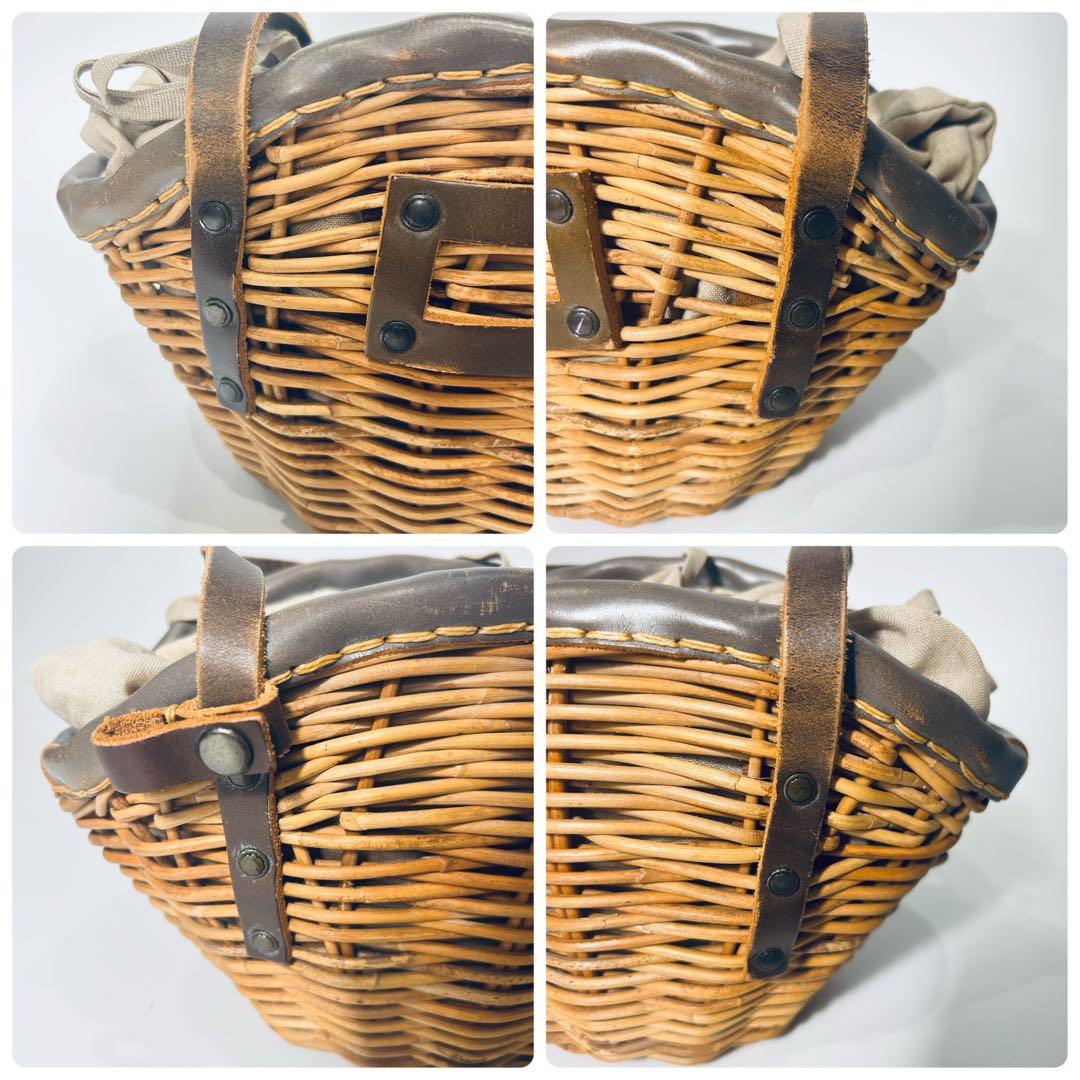 【美品】 エバゴス かごバッグ ハンドバッグ トートバッグ 紅籐 リネン 牛革