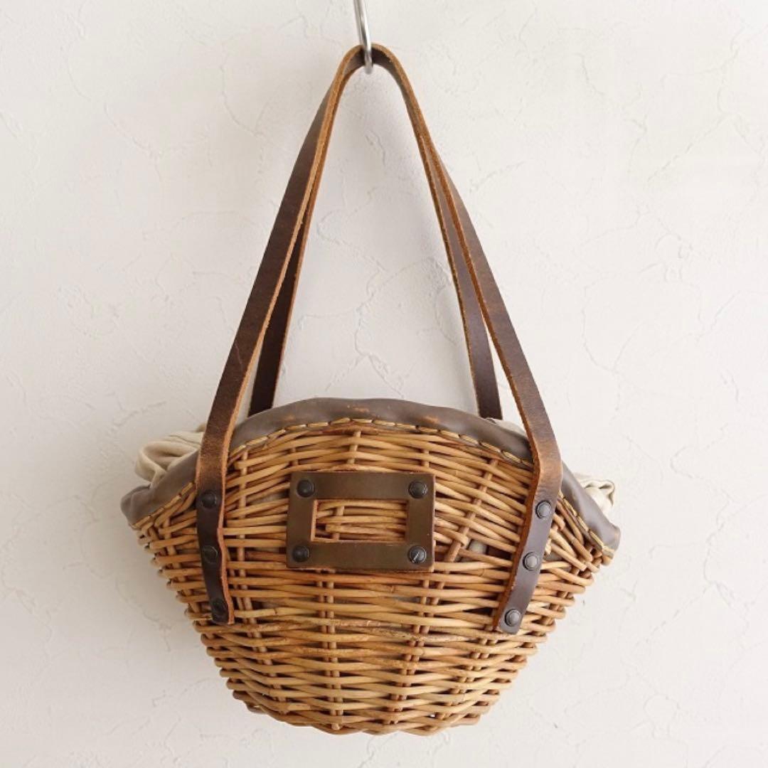 【美品】 エバゴス かごバッグ ハンドバッグ トートバッグ 紅籐 リネン 牛革