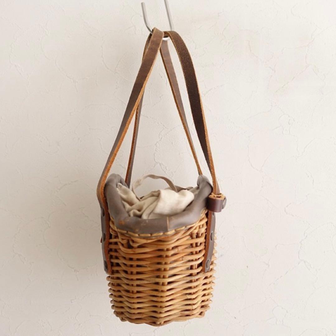 【美品】 エバゴス かごバッグ ハンドバッグ トートバッグ 紅籐 リネン 牛革