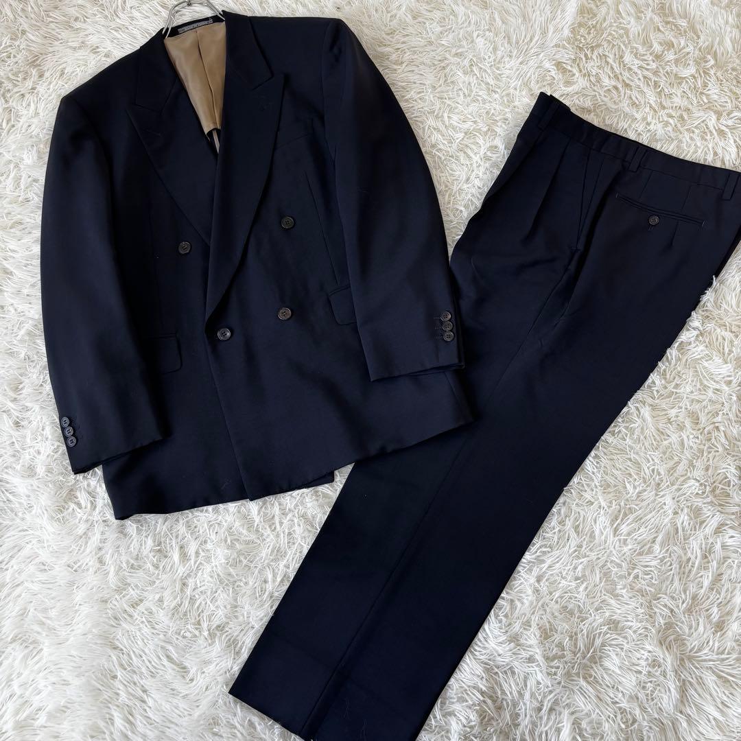 LONNER✨ゼニア生地　ダブルブレスト　レトロセットアップ　濃紺　L