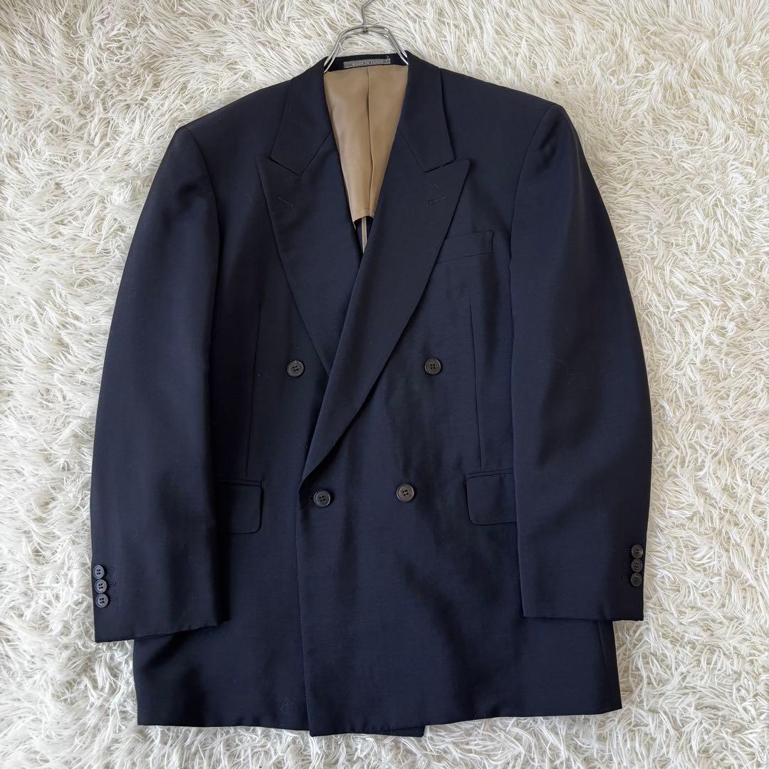 LONNER✨ゼニア生地　ダブルブレスト　レトロセットアップ　濃紺　L