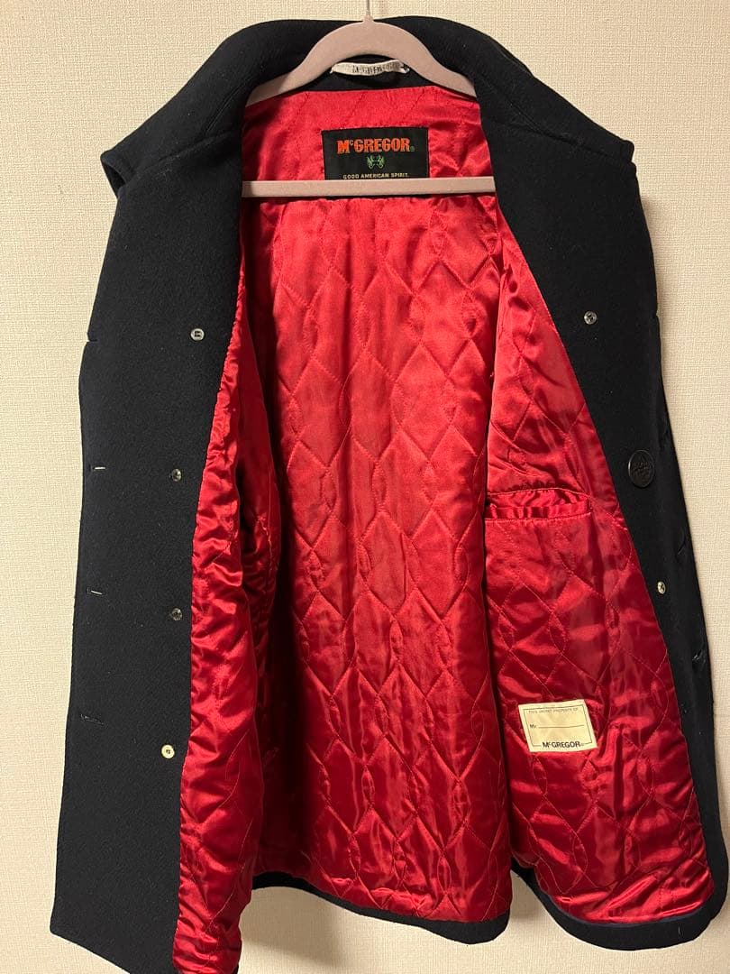 90s ヴィンテージ マックレガー Pコート 裏地キルティング 赤 ネイビー L