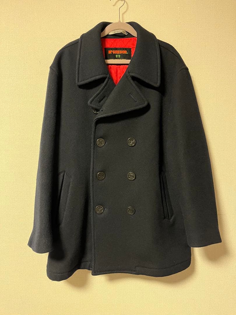 90s ヴィンテージ マックレガー Pコート 裏地キルティング 赤 ネイビー L