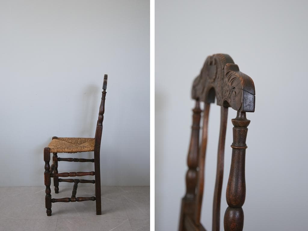 フランスアンティーク木製ダイニングチェア/ラッシュシートイス(90-43-1)