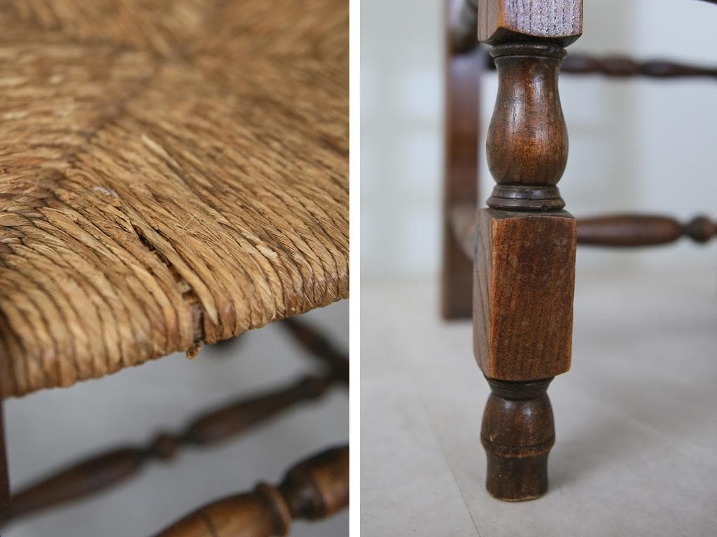 フランスアンティーク木製ダイニングチェア/ラッシュシートイス(90-43-1)