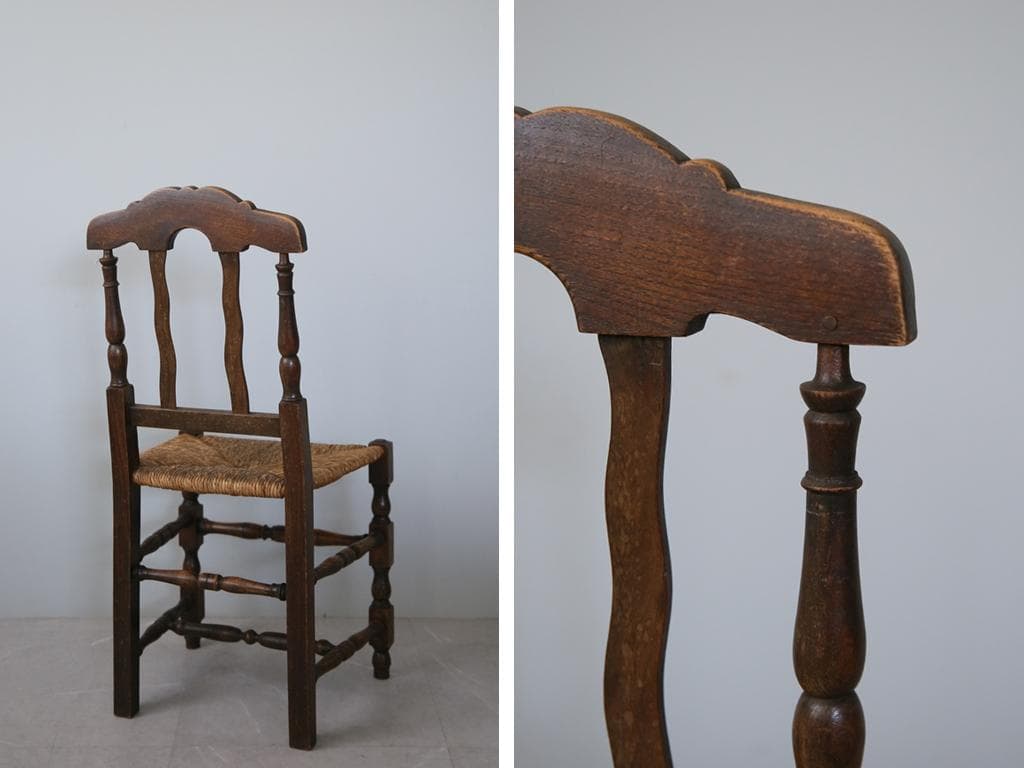 フランスアンティーク木製ダイニングチェア/ラッシュシートイス(90-43-1)