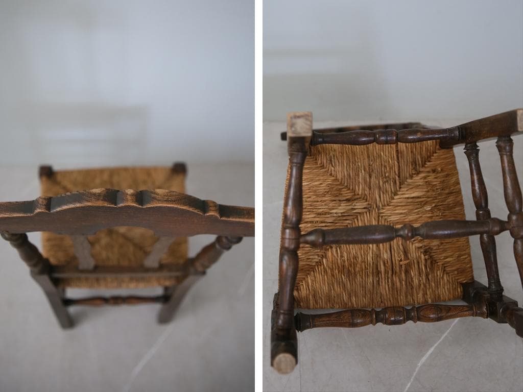 フランスアンティーク木製ダイニングチェア/ラッシュシートイス(90-43-1)