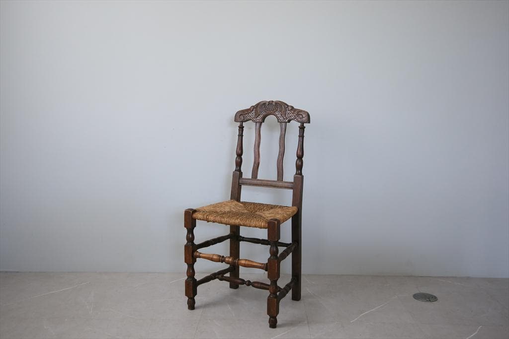フランスアンティーク木製ダイニングチェア/ラッシュシートイス(90-43-1)