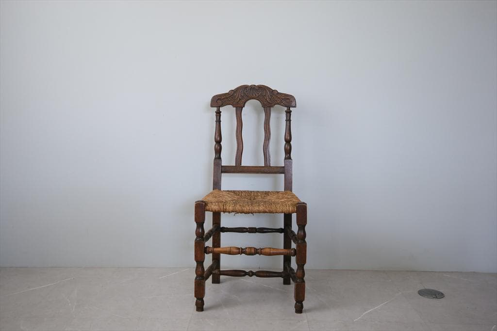 フランスアンティーク木製ダイニングチェア/ラッシュシートイス(90-43-1)