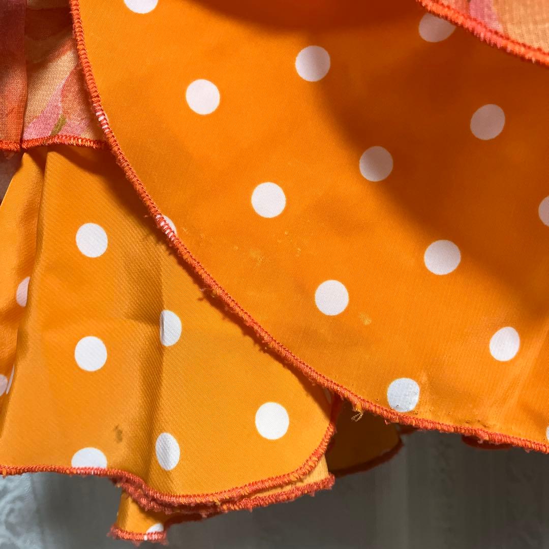 フラメンコ衣装　花柄　ファルダ　オレンジ　3段フリル　オーダーメイド