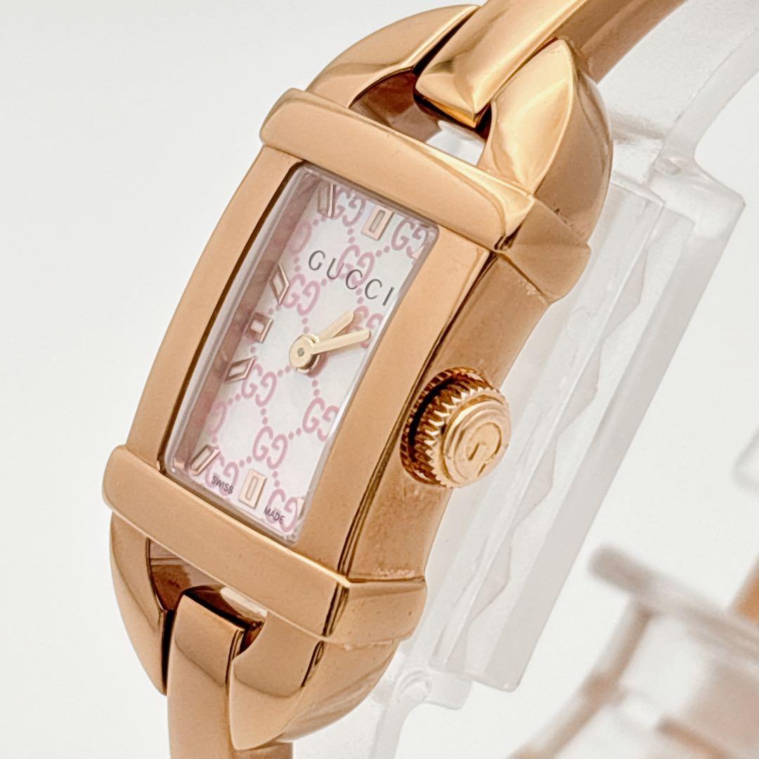 【人気・電池新品】GUCCI 6800L GG柄 ピンク シェル ピンクゴールド