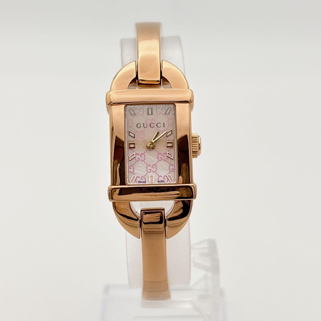 【人気・電池新品】GUCCI 6800L GG柄 ピンク シェル ピンクゴールド