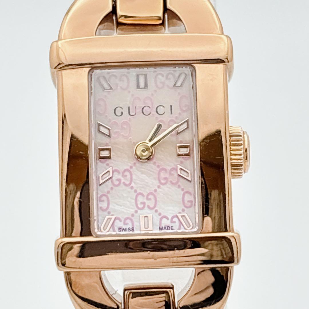 【人気・電池新品】GUCCI 6800L GG柄 ピンク シェル ピンクゴールド