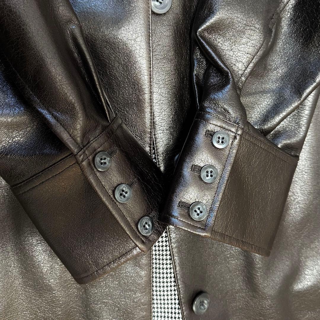 【大幅値下げ】レザー・フェイクレザーロングコート アウター ブラウン