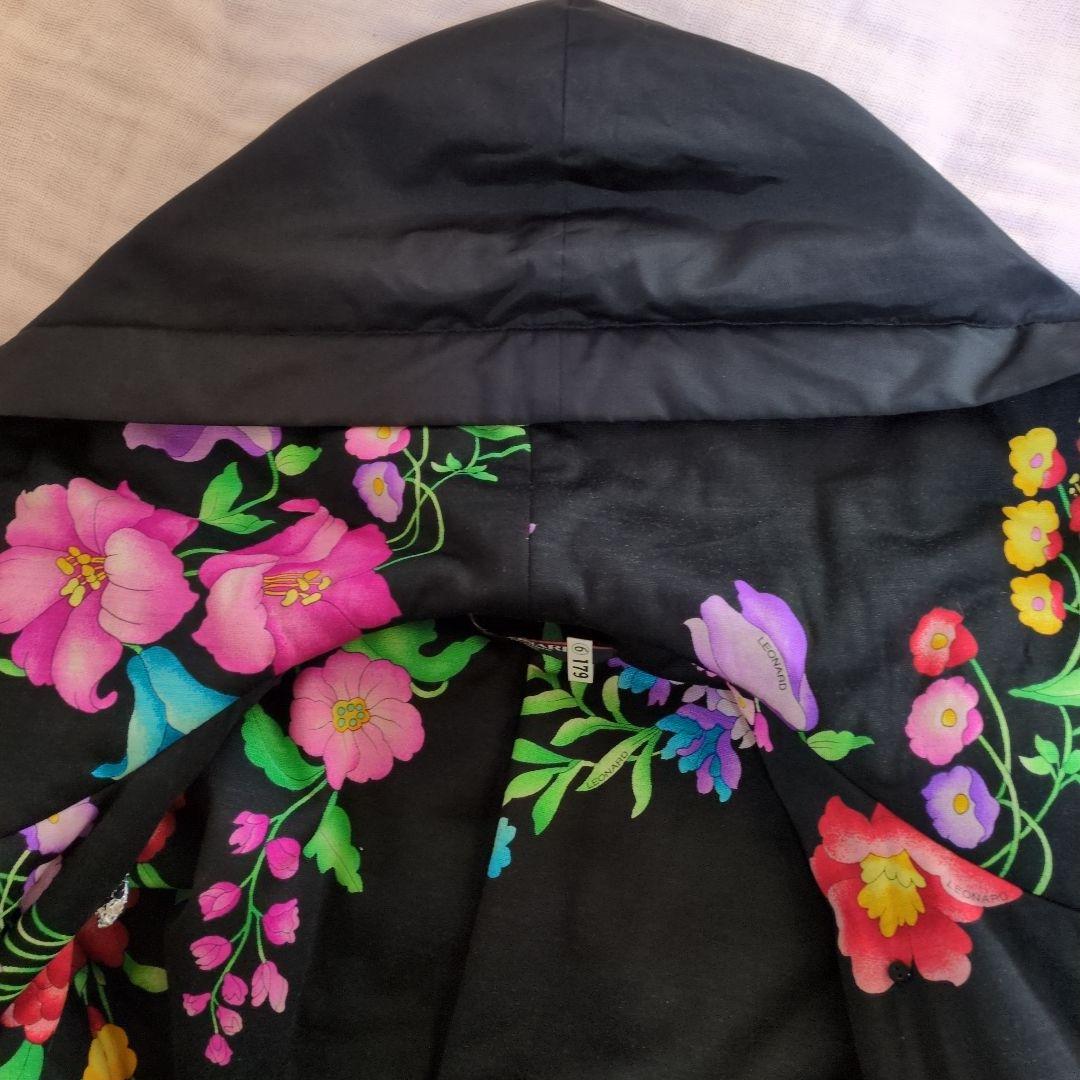 美品　 LEONARD ブラック ロングコート 花柄フードのみ