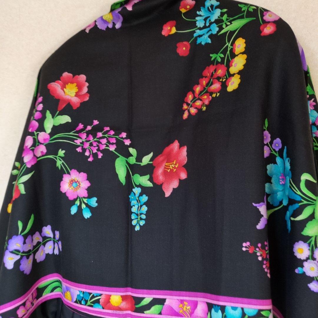 美品　 LEONARD ブラック ロングコート 花柄フードのみ