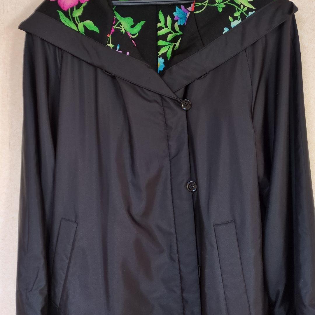 美品　 LEONARD ブラック ロングコート 花柄フードのみ