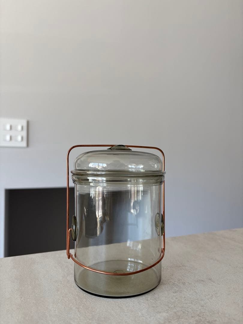 ピーターアイビー箱付コーヒージャー ガラスキャニスター 透明 金属ハンドル付き
