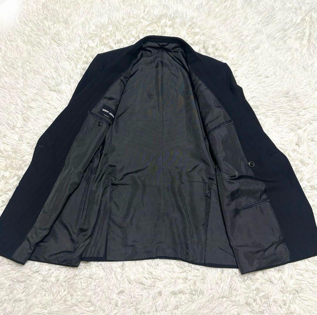 美品　ジョルジオアルマーニ　スーツ　56 ネイビー系　ストライプ　ダブル