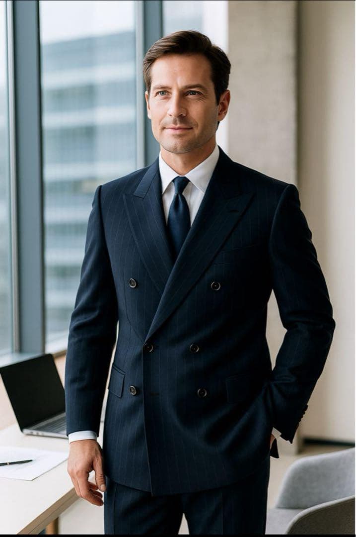 美品　ジョルジオアルマーニ　スーツ　56 ネイビー系　ストライプ　ダブル