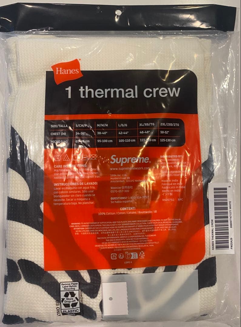 【新品未使用】Supreme/Hanes Bones Thermal Crew
