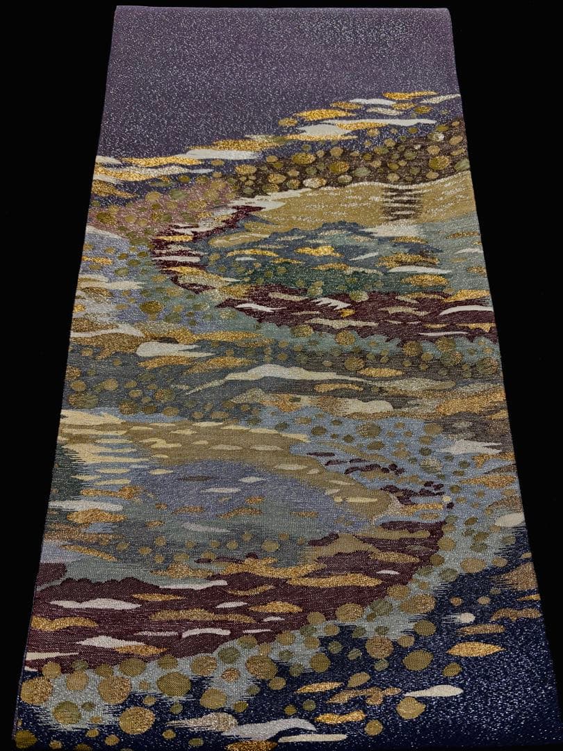 【美品】袋帯 明綴 水面 紫グラデーション キラキラ お太鼓柄