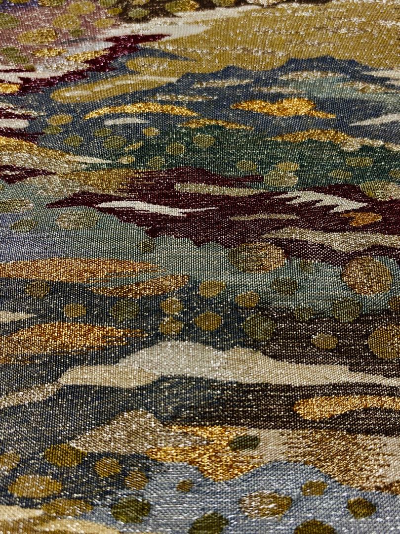 【美品】袋帯 明綴 水面 紫グラデーション キラキラ お太鼓柄