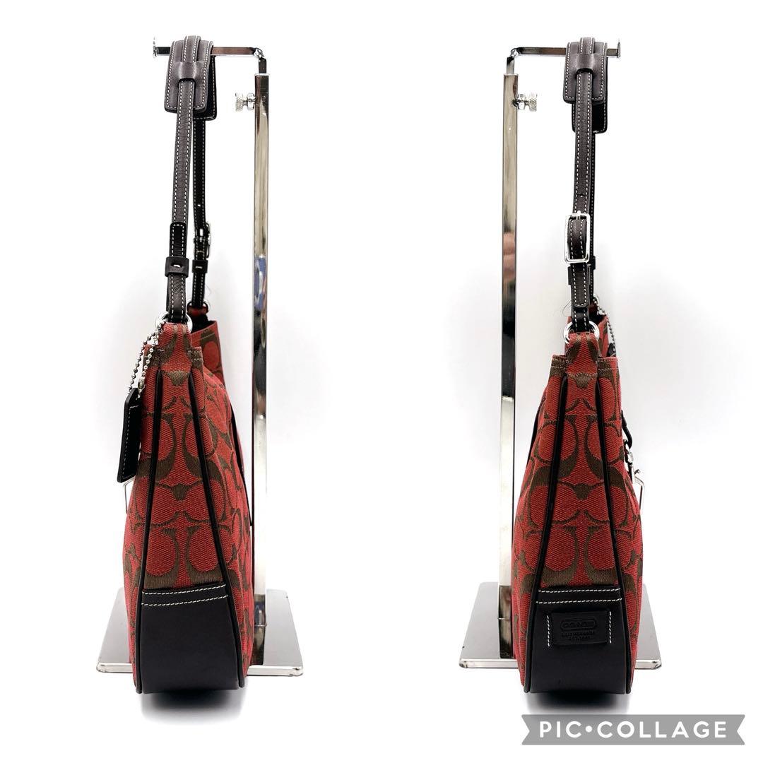 【美品】COACH コーチ シグネチャー ショルダーバッグ 6091 レッド系