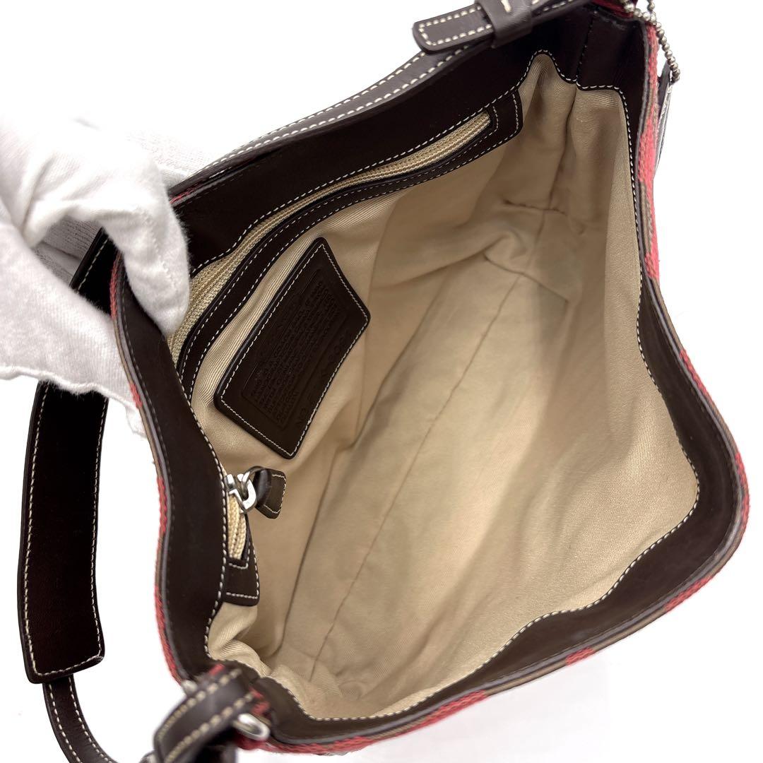 【美品】COACH コーチ シグネチャー ショルダーバッグ 6091 レッド系