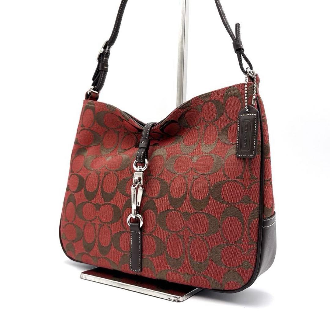 【美品】COACH コーチ シグネチャー ショルダーバッグ 6091 レッド系