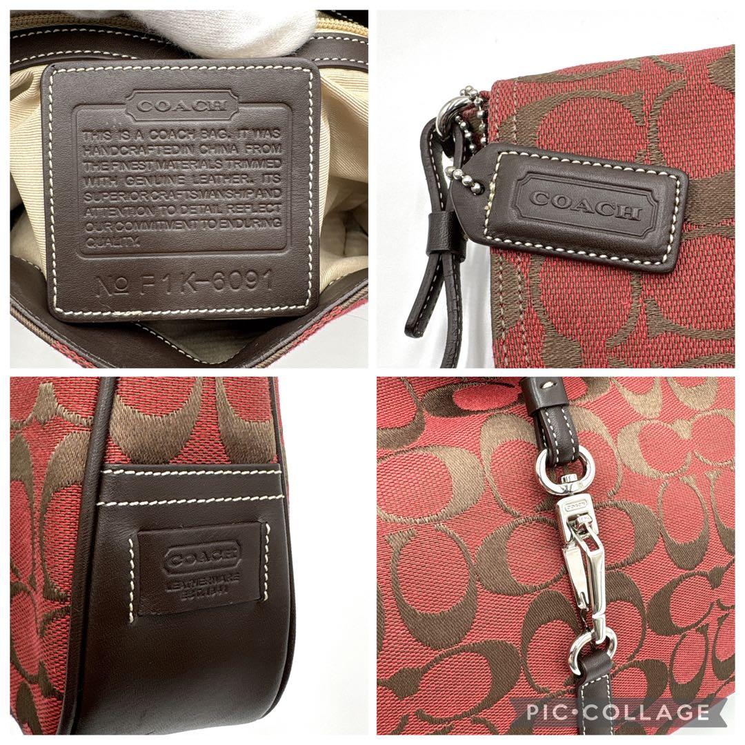 【美品】COACH コーチ シグネチャー ショルダーバッグ 6091 レッド系