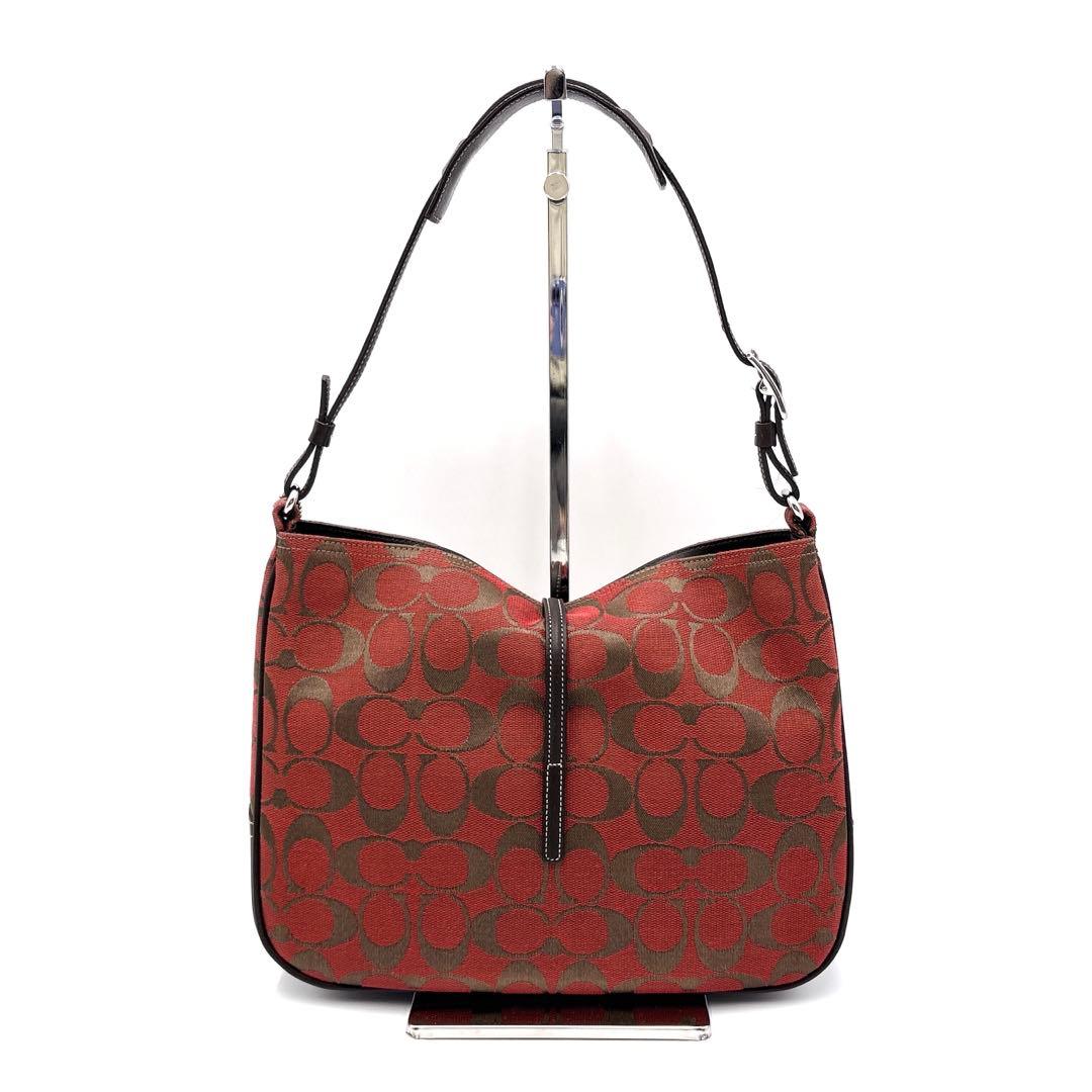 【美品】COACH コーチ シグネチャー ショルダーバッグ 6091 レッド系