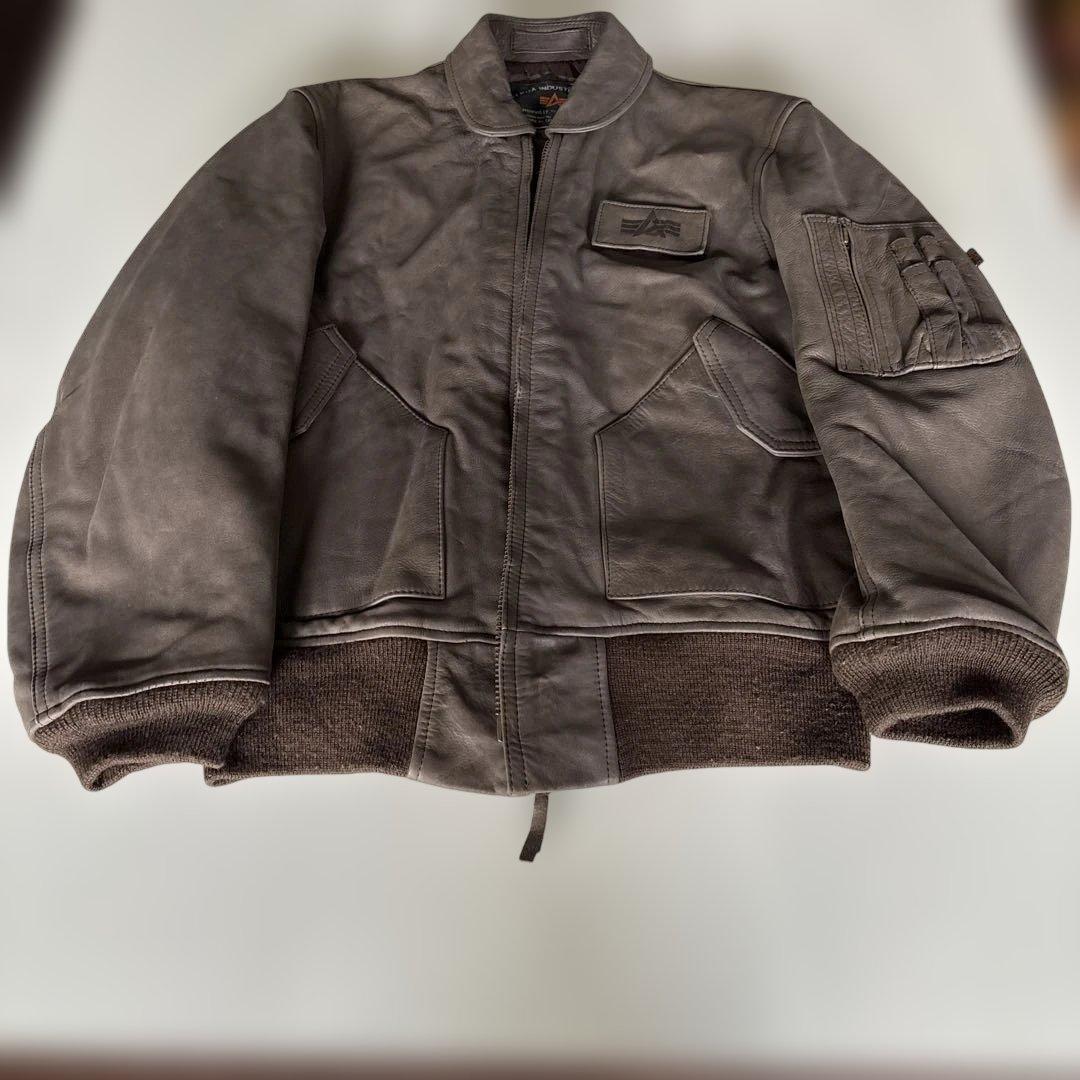 た*ん様 グレー レザー MA-1ジャケット