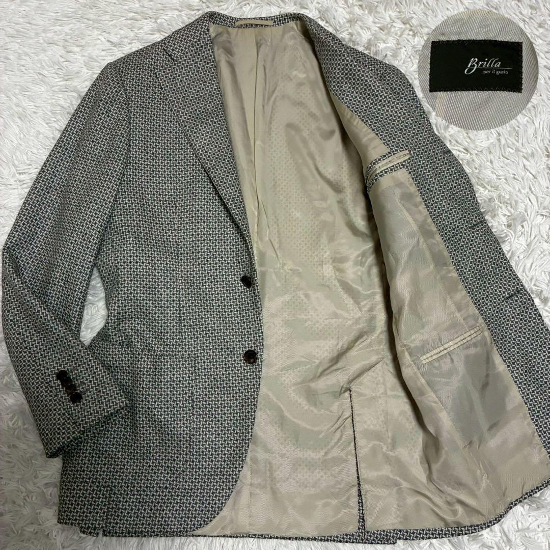 L⭐️ブリッラペルイグスト　テーラードジャケット　ツイード　千鳥格子　白　グレー