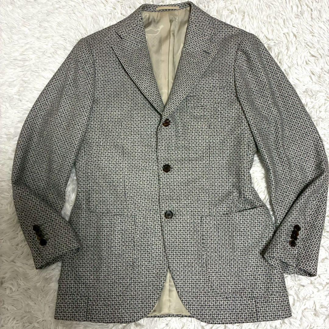 L⭐️ブリッラペルイグスト　テーラードジャケット　ツイード　千鳥格子　白　グレー