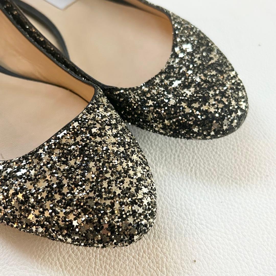 JIMMY CHOO ジミーチュウJESSIE FLAT グリッター黒 39