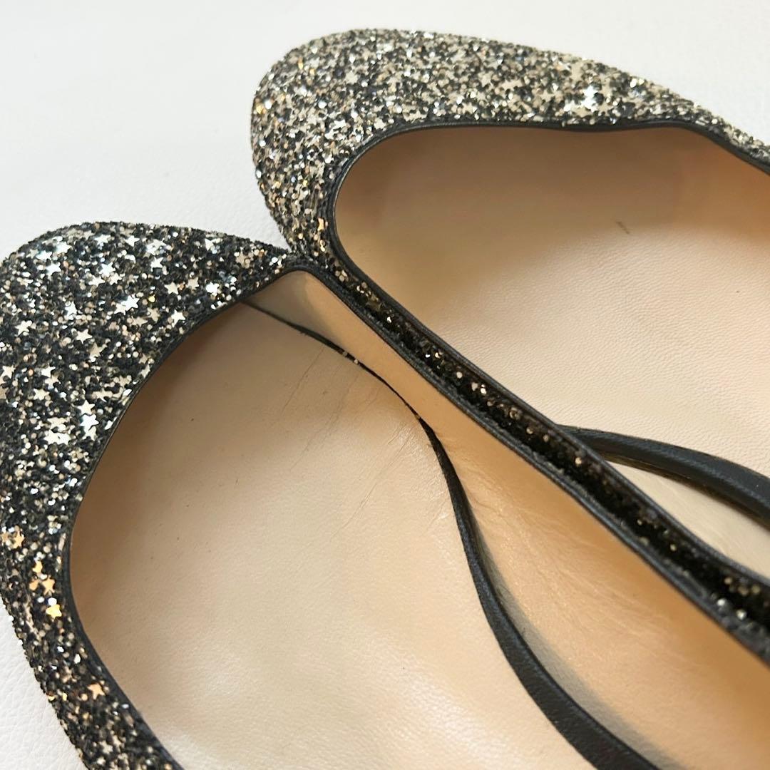 JIMMY CHOO ジミーチュウJESSIE FLAT グリッター黒 39