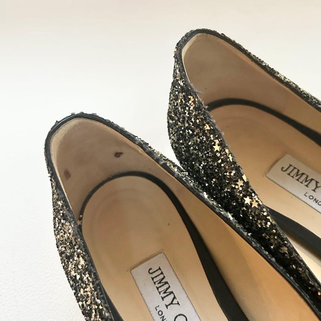 JIMMY CHOO ジミーチュウJESSIE FLAT グリッター黒 39