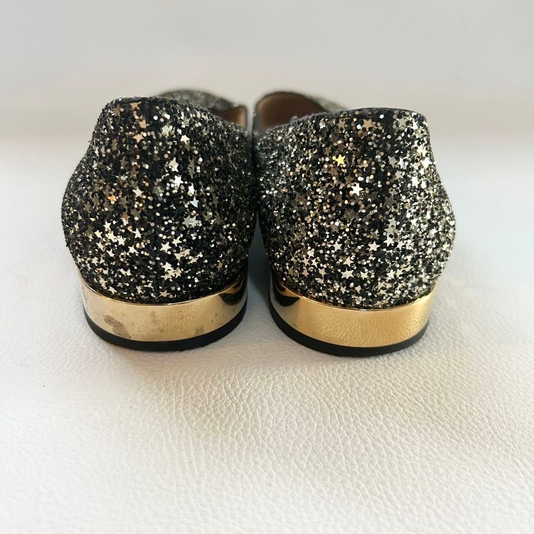 JIMMY CHOO ジミーチュウJESSIE FLAT グリッター黒 39