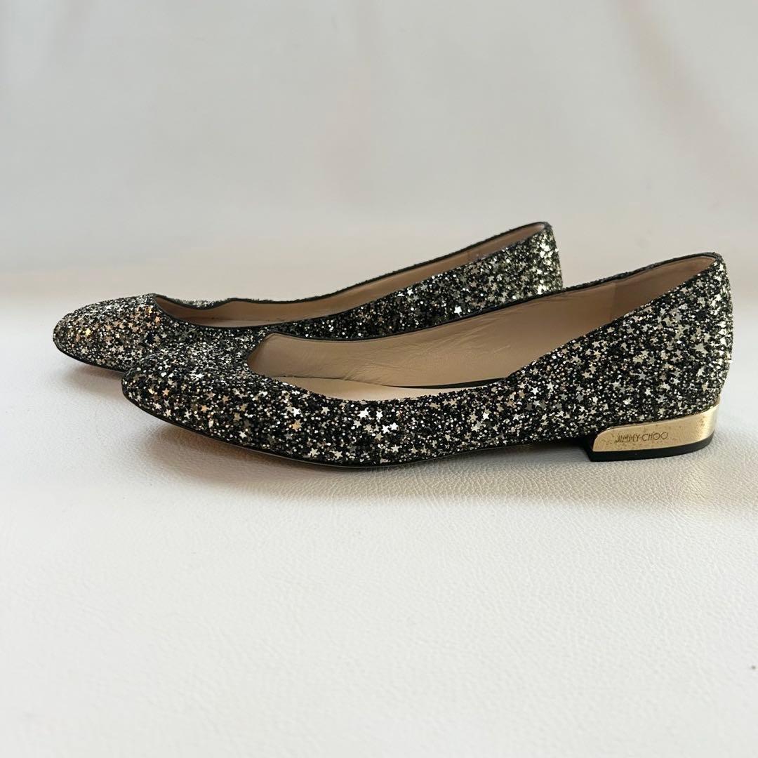 JIMMY CHOO ジミーチュウJESSIE FLAT グリッター黒 39