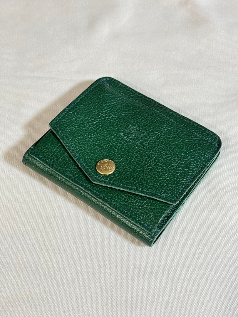 イルビゾンテ　グリーンレザー二つ折り財布 保存袋　オルゴール付き