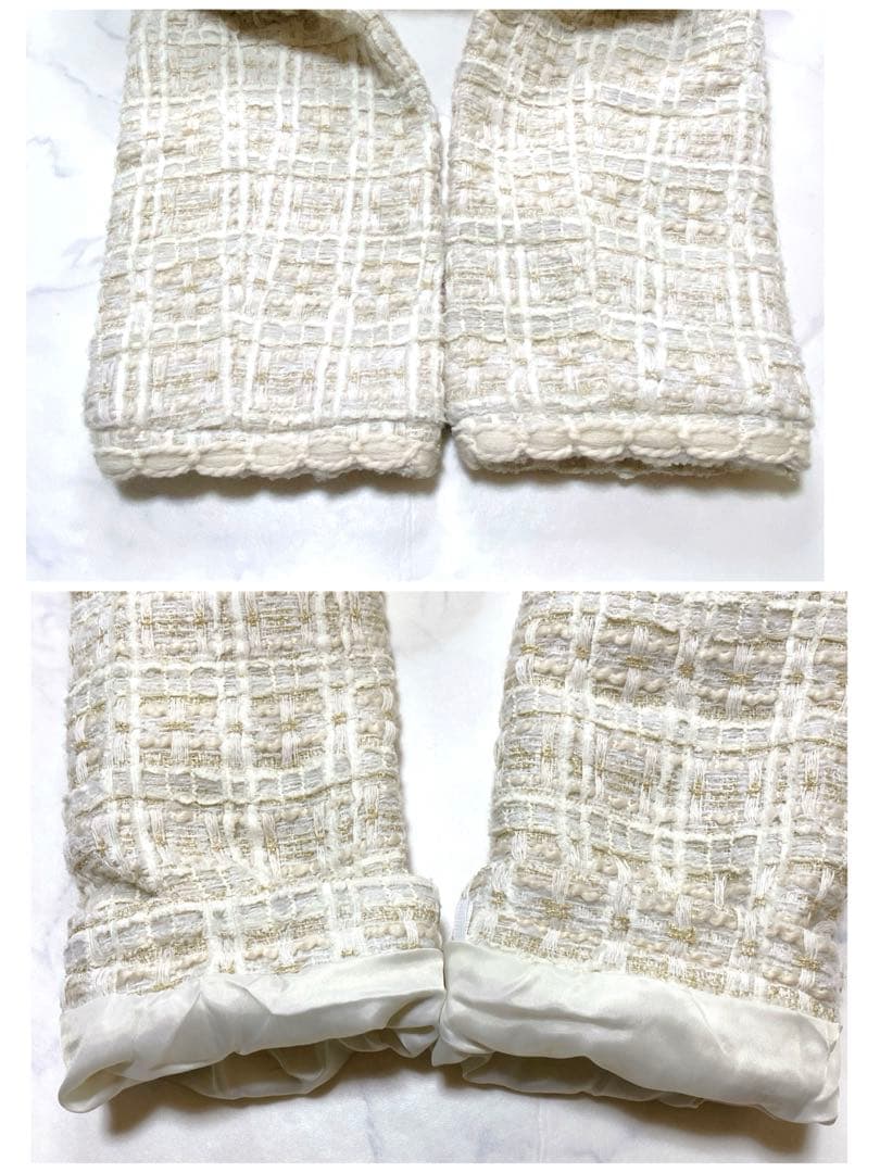 極美品❤︎セントセシリア・ツイードノーカラージャケット 金ボタン　38　白
