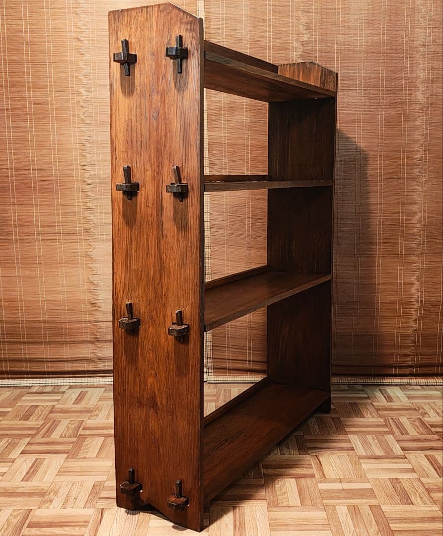 楔本棚4段　木製棚　オープンラック　昭和レトロ　古家具